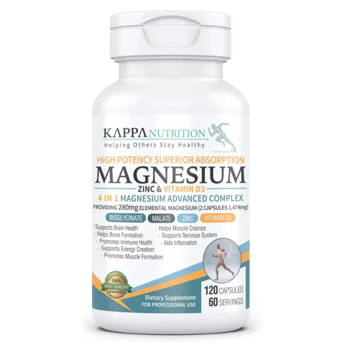 Kappa Nutrition Magnesio Advanced Complex glicinato, bisglicinato, malato, zinc, vitamina D3 - 120 Cápsulas